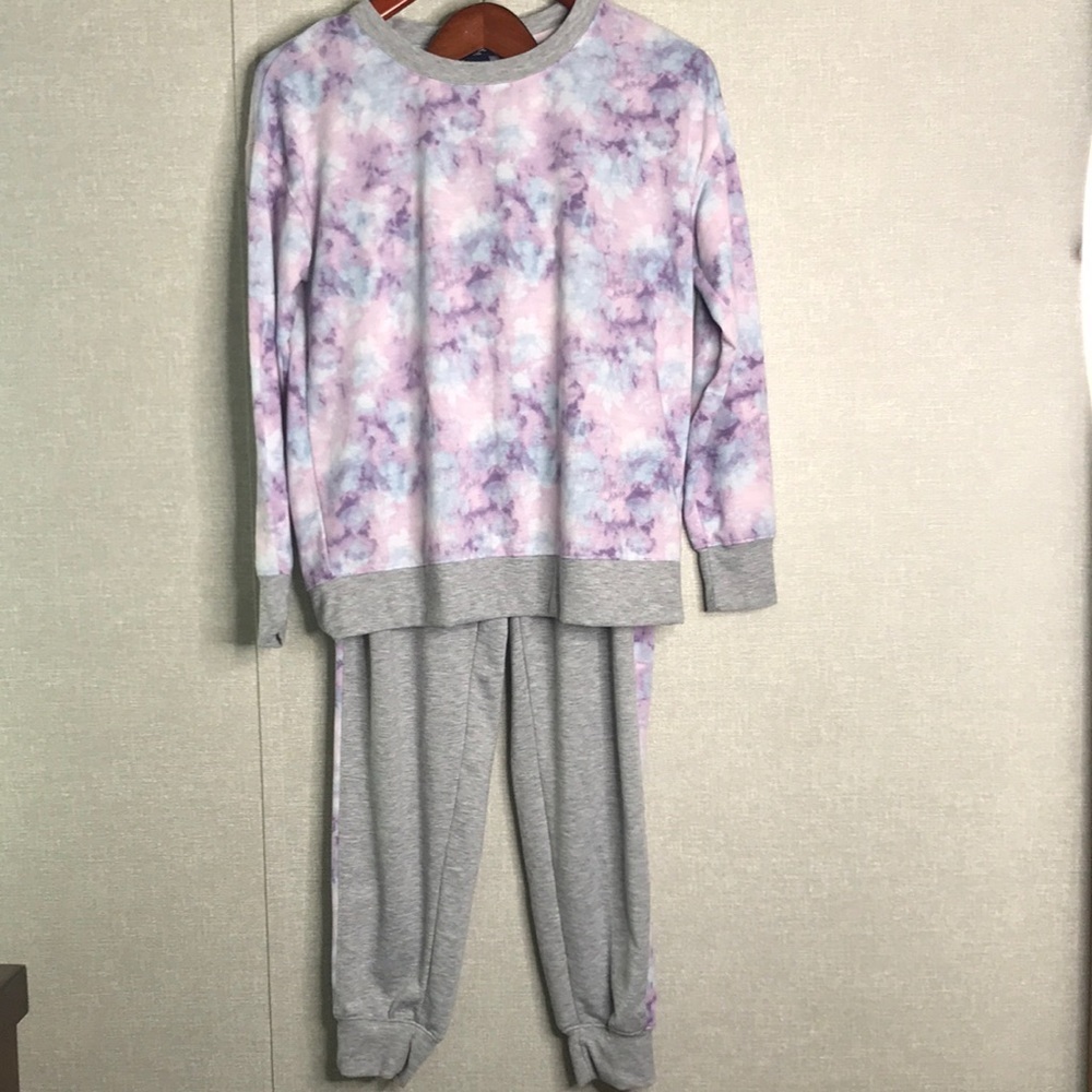 Splendid Purple Tie Dyed with Gray Trim Pajama Set
